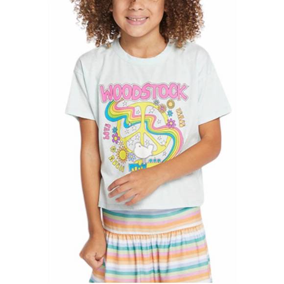 NEW CHASER girl's woodstock t-shirt in light blue - Picture 1 of 3